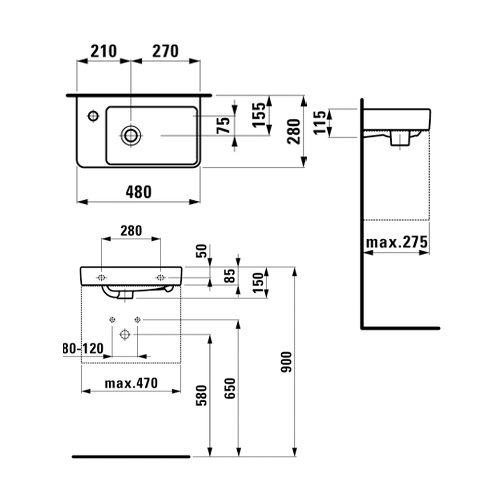 LAUFEN PRO S LAVABO 48 x 28 LEVI  1595.5 2