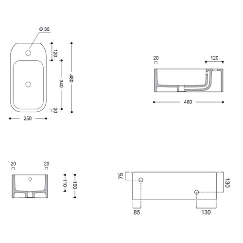 AXA COSA MINI LAVABO KONZOLNI DESNI 480x250 BELI  8610301R 2