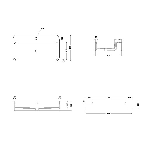 AXA COSA LAVABO KONZOLNI/NADGRADNI 800x450 CRNI  863007 4