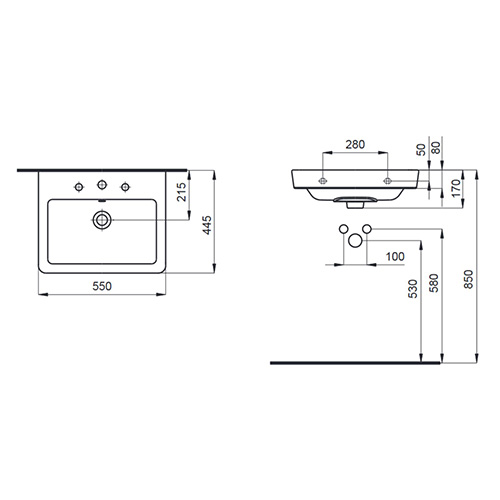 ROCA CASERTA LAVABO 550X450  A3270J2000 2