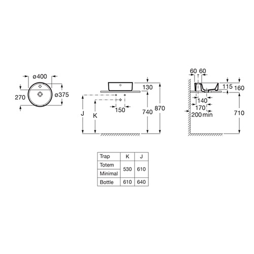 ROCA GAP LAVABO NADGRADNI F400  A3270MK000 2