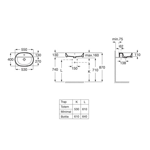 ROCA GAP LAVABO NADGRADNI 550X400  A3270Y0000 2