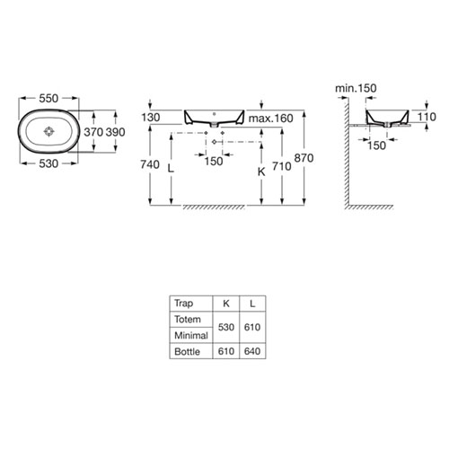 ROCA GAP LAVABO NADGRADNI 550X390  A3270Y1000 2