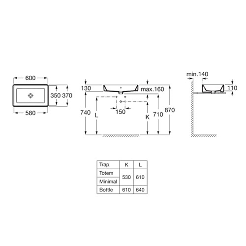 ROCA GAP LAVABO NADGRADNI 600X370  A3270Y2000 2