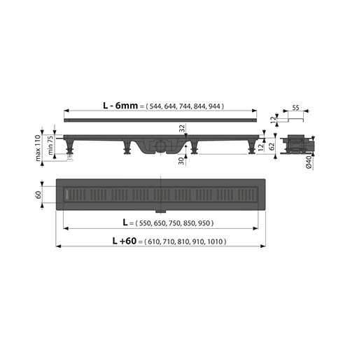 ALCA PLAST TUŠ KANALICA CRNA  APZ10BLACK-550M 2