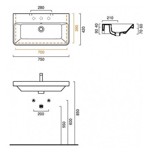 CATALANO PROIEZIONI LAVABO 75X42  75PR 2