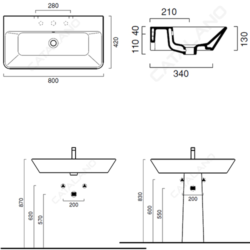 CATALANO PROIEZIONI LAVABO 80X42  180PR00 2