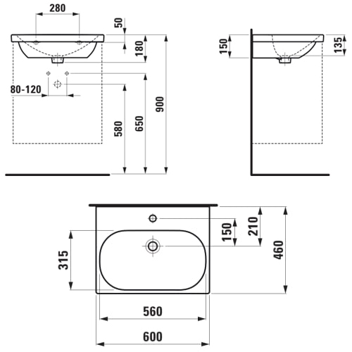 LAUFEN LUA LAVABO KONZOLNI 600x460  H8100830001041 4