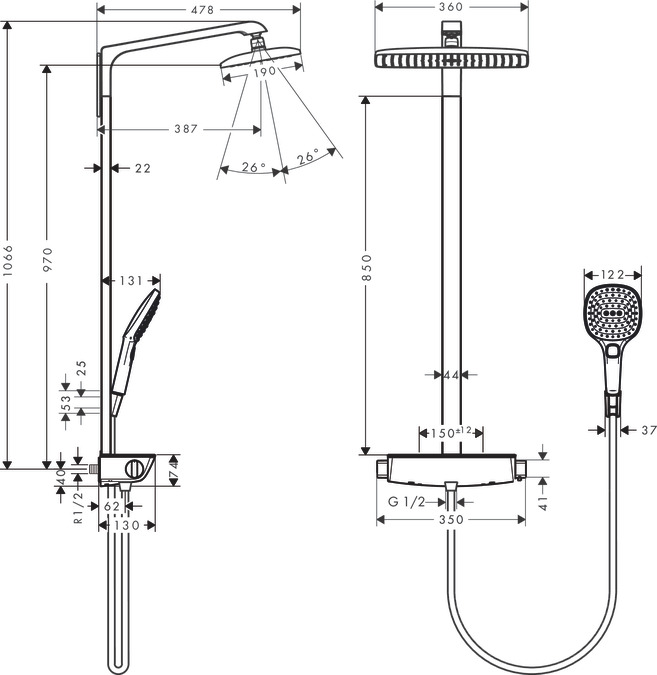 HANSGROHE RAINDANCE E 360 USPONSKI TUŠ TERMOSTATSKI  27112000 2