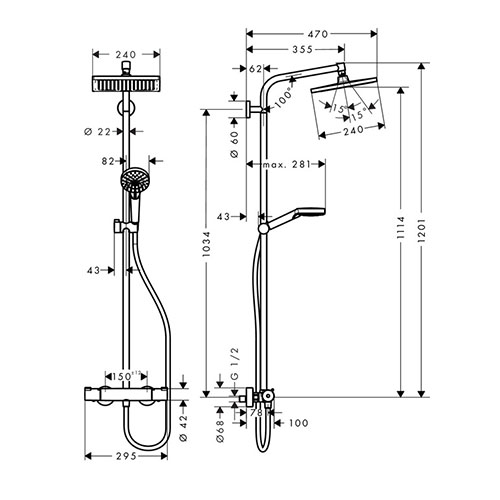 HANSGROHE CROMETTA E USPONSKI TUŠ 240 TERMOSTATSKA  27271000  2