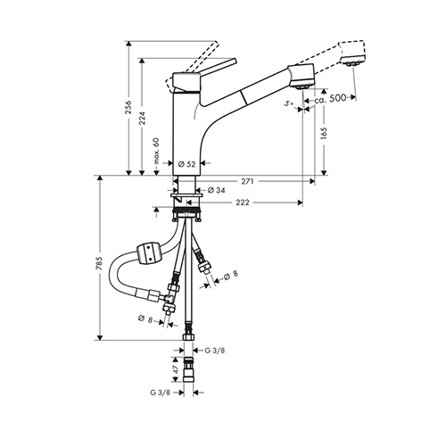 HANSGROHE TALIS M52 ZA SUDOPERU 170 3 CEVI 2JET  32842000    2