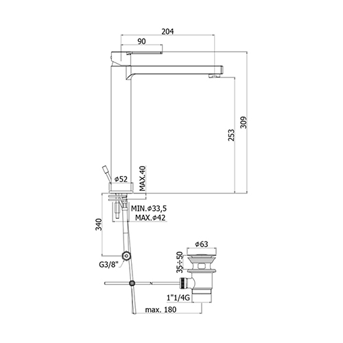 PAFFONI RINGO BATERIJA ZA LAVABO VISOKA CRNA MAT  RIN085NO 2