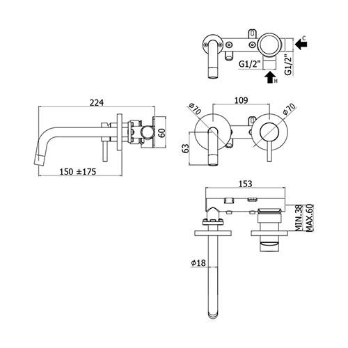 PAFFONI STICK BATERIJA ZA LAVABO UGRADNA 20cm  SK101CR70 2