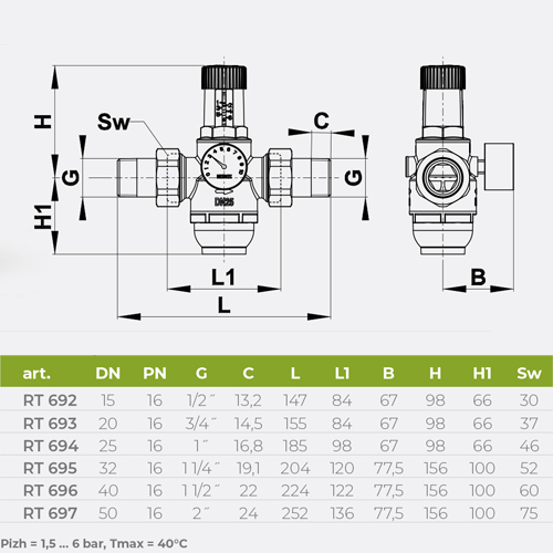 KOVINA REGULATOR (UMANJIVAČ) PRITISKA  1" SA MANOMETROM I FILTEROM  RT 694H 2