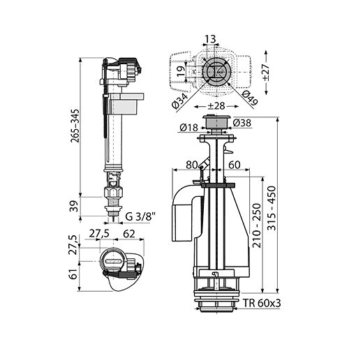 ALCA PLAST ARMATURA ZA VODOKOTLIĆ 3/8" SA08ASK 3/8" CHROM 2