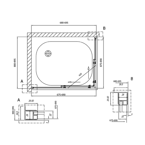 KOLPA SAN TUŠ KABINA SQ LINE TKK 70x90 S/K SILVER  511240 3