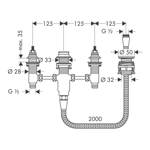 HANSGROHE BASIC SET ZA BATERIJE SA ČETIRI OTVORA  13244180 2