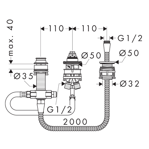 HANSGROHE BASIC SET ZA BATERIJE SA TRI OTVORA  13439180 2