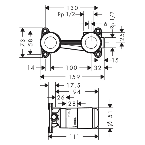 HANSGROHE BASIC SET ZA UGRADNU JEDNORUČNU BATERIJU  13623180 2