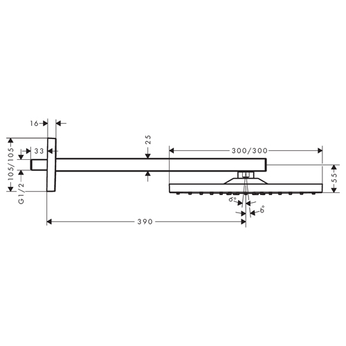 HANSGROHE RAINDANCE E 300 TUŠ RUŽA 1JET SA IZLIVOM CRNA MAT  26238670 2