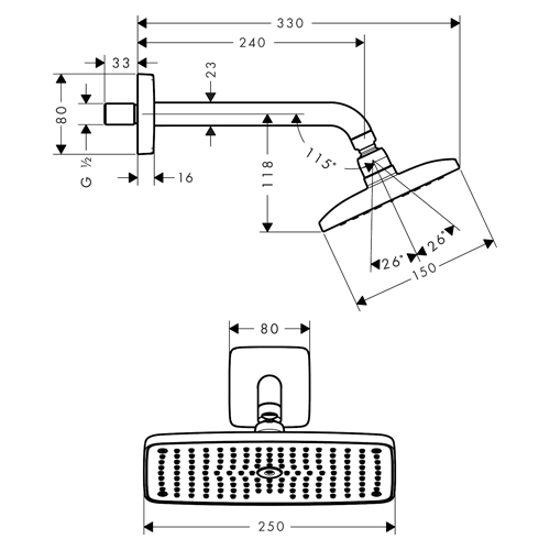 HANSGROHE RAINDANCE E 240 TUŠ RUŽA 1JET SA IZLIVOM  27370000 2