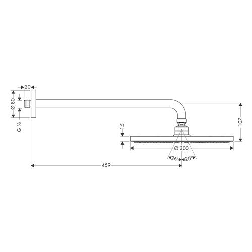 HANSGROHE RAINDANCE S 300 TUŠ RUŽA 1JET SA IZLIVOM 460 mm  27492000 2