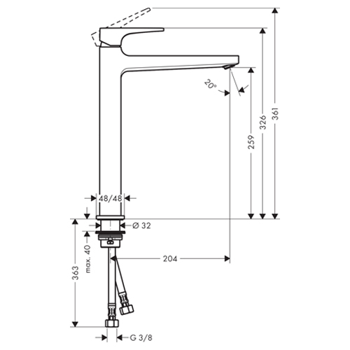 HANSGROHE METROPOL ZA LAVABO 260 SA NADSKLOPOM CRNA MAT  32512670 2