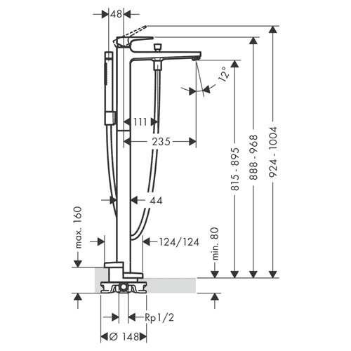 HANSGROHE METROPOL ZA KADU STOJEĆA BRONZA ČETKANA  32532140 2