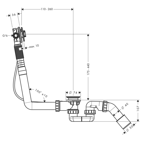 HANSGROHE EXAFILL S BASIC SET ODLIV ZA KADU SA PRELIVOM  58115180 2