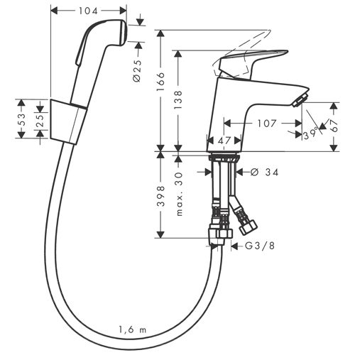 HANSGROHE LOGIS ZA BIDE SA BIDETOM 160 cm  71290000 2