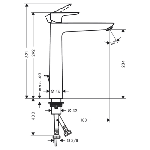 HANSGROHE TALIS E ZA LAVABO 240 SA NADSKLOPOM CRNA MAT  71716670 2