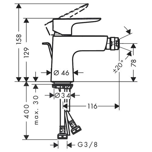 HANSGROHE TALIS E ZA BIDE SA NADSKLOPOM BRONZA ČETKANA  71720140 2