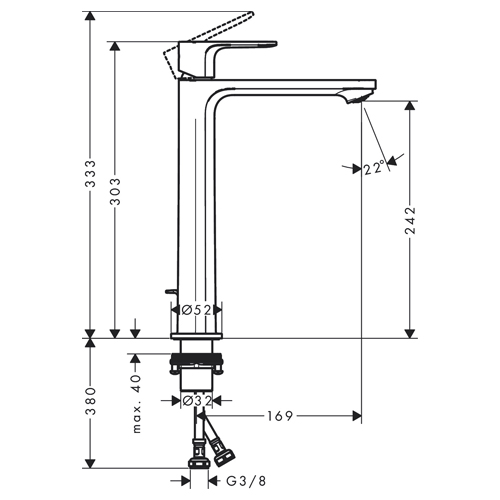 HANSGROHE REBRIS S ZA LAVABO 240 COLLSTART SA NADSKLOPOM CRNA MAT  72580670 2