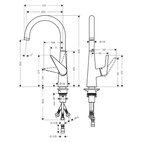 HANSGROHE TALIS M51 ZA SUDOPERU 260 1JET 3 CEVI  72812000 2