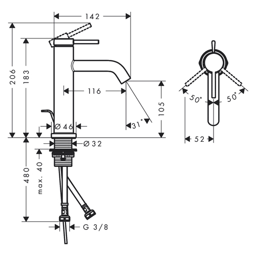 HANSGROHE TECTURIS S ZA LAVABO 110 ECO SMART+ SA NADSKLOPOM BRONZA ČETKANA  73310140 2