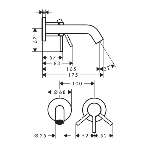 HANSGROHE TECTURIS S ZA LAVABO UGRADNA 165mm  73350000 2