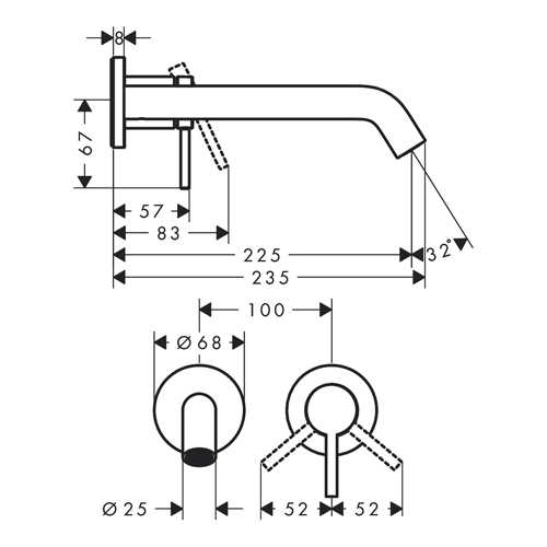 HANSGROHE TECTURIS S ZA LAVABO UGRADNA 225mm  73351000 2