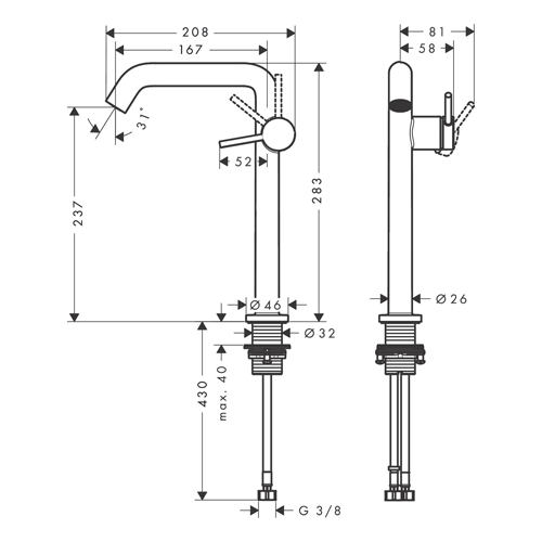 HANSGROHE TECTURIS S ZA LAVABO 240 FINE COOL START ECO SMART+ SA NADSKLOPOM BRONZA ČETKANA  73370140 2