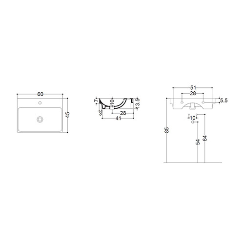 AXA NORMAL LAVABO 600x450 KVADRATNI  WS11101F 2