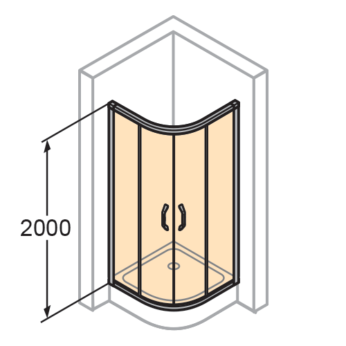 HUPPE X1 BLACK TUŠ KABINA R  90 antiplaque glass h-200  140619.023.322 4