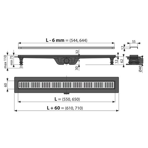 ALCA DRAIN TUŠ KANALICA CRNA - MESING  APZ10BLACK-550B 2