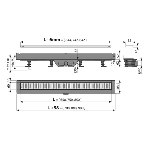 ALCA PLAST TUŠ KANALICA  APZ30-750 2