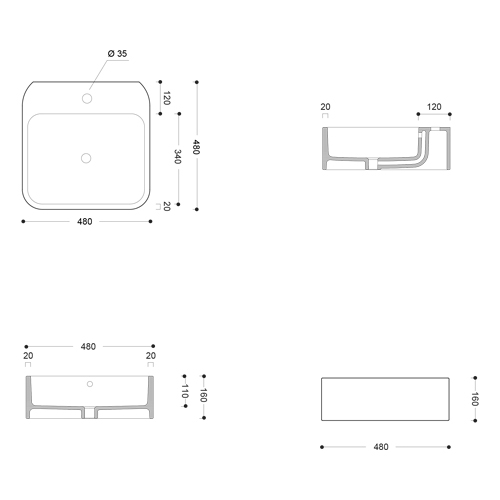 AXA COSA LAVABO KONZOLNI/NADGRADNI 480x480 CRNI  8610207 2