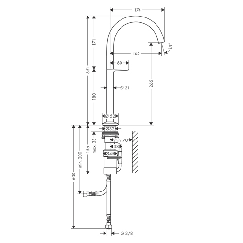 AXOR ONE SELECT 260 ZA LAVABO SA NADSKLOPOM CRNA MAT  48030670 5