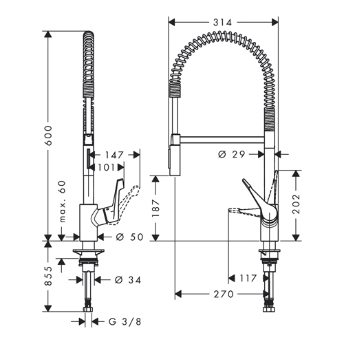 HANSGROHE CENTO ZA SUDOPERU POLU-PROFESIONALNA 2JET  14806000 3