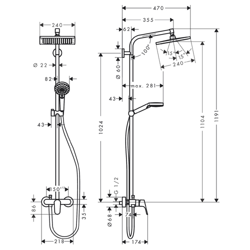 HANSGROHE CROMETTA E USPONSKI TUŠ 240 1JET  27284000 5