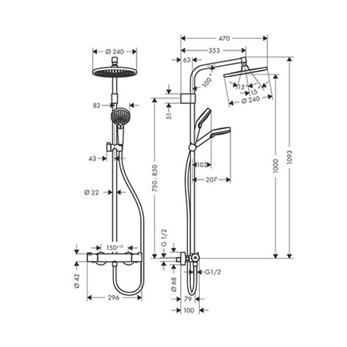 HANSGROHE CROMETTA S USPONSKI TUŠ 240 TERMOSTATSKA + JBL  26708000 3