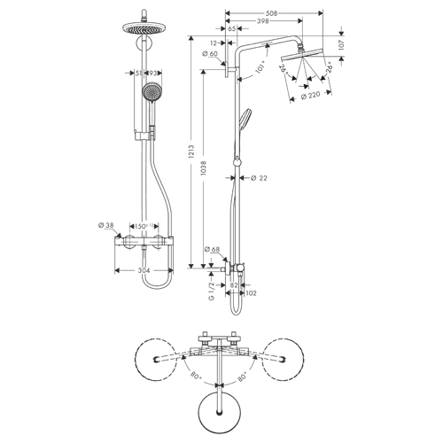 HANSGROHE CROMA 220 TERMOSTATSKI USPONSKI TUŠ 1JET  27185000 5