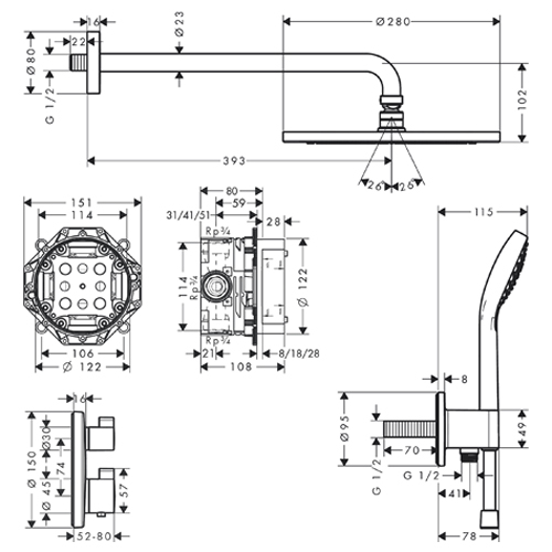  HANSGROHE CROMA 280 TUŠ SISTEM 1JET SA ECOSTAT S I 110 VARIO  27954000 5