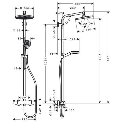 HANSGROHE CROMETTA S 240 TERMOSTATSKI USPONSKI TUŠ 1JET  27267000 5